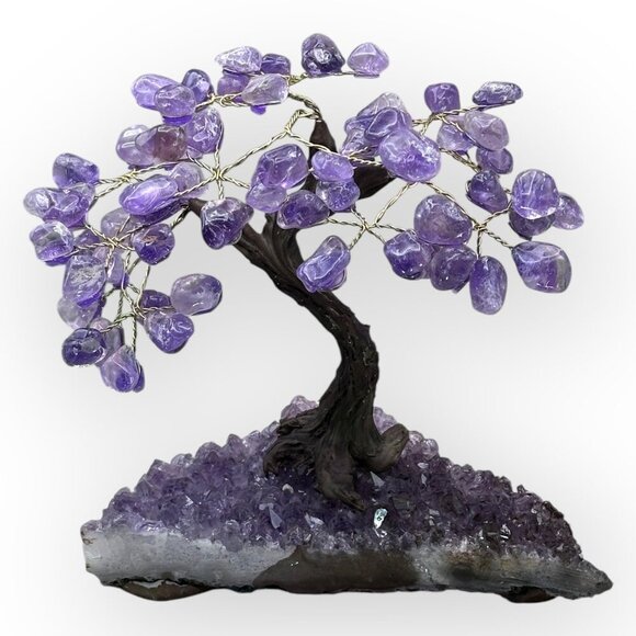 Amethyst Bonsai Crystal Tree of Life Geode Base Gemstone Chakra Tree 7 inch (T) - Picture 1 of 10